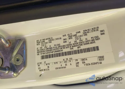 2015 Ford Escape Se from USA, damaged, VIN 1FMCU0G74FUB88930